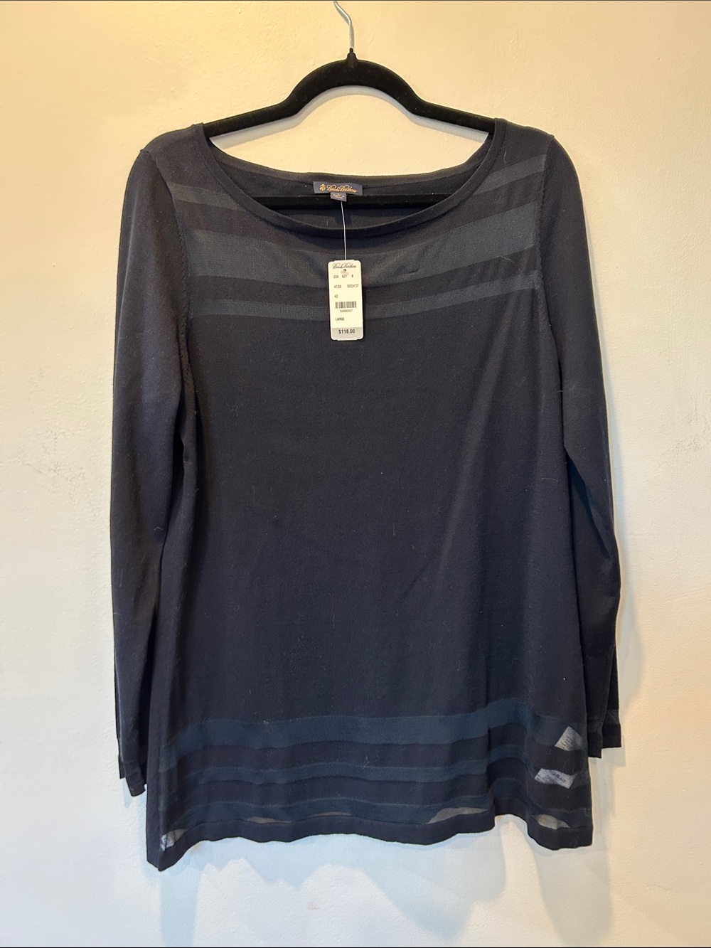 Brooks Brothers Navy Long-Sleeve Tee with Sheer Stripes